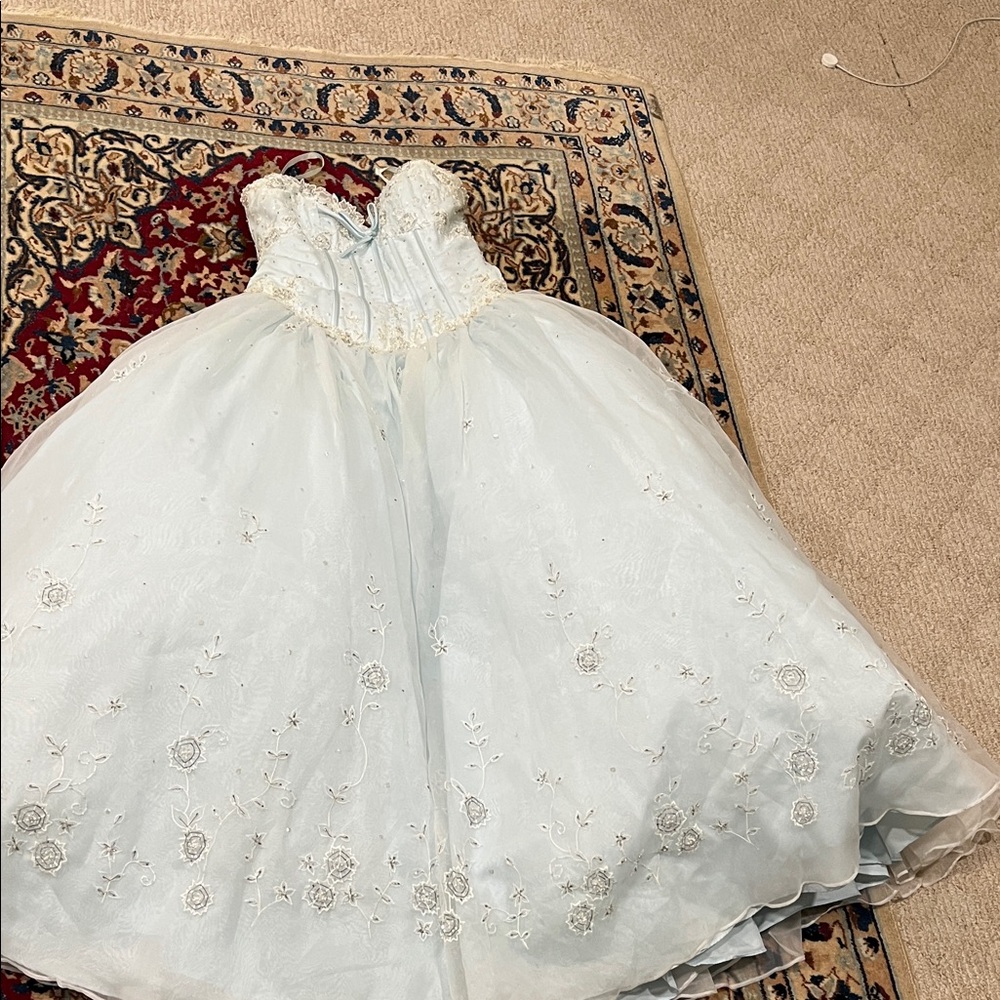 Elegant powder blue women  Dress with Floral Embroidery